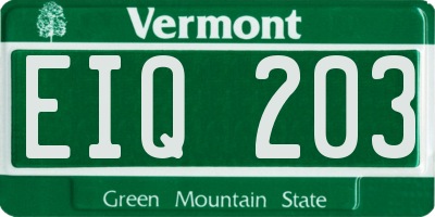 VT license plate EIQ203