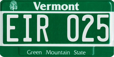 VT license plate EIR025