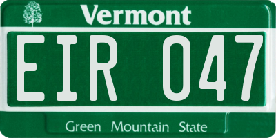 VT license plate EIR047