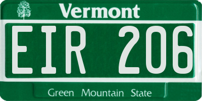VT license plate EIR206
