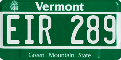 VT license plate EIR289