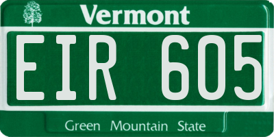 VT license plate EIR605