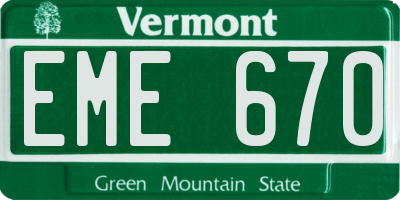 VT license plate EME670