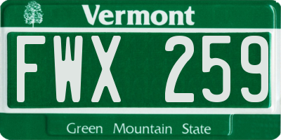 VT license plate FWX259