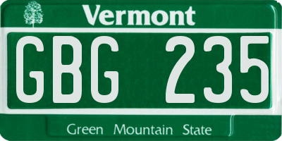 VT license plate GBG235