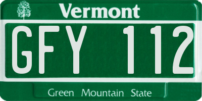VT license plate GFY112