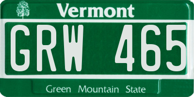 VT license plate GRW465