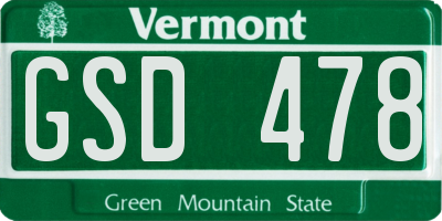 VT license plate GSD478