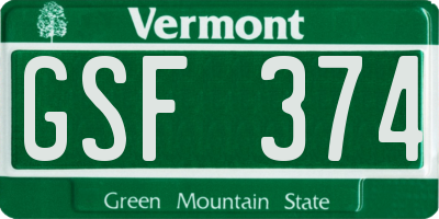 VT license plate GSF374