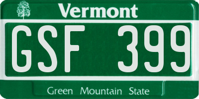 VT license plate GSF399