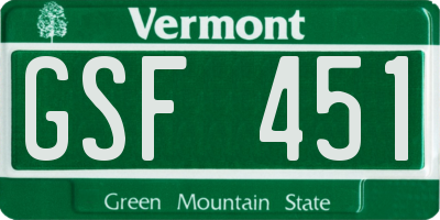 VT license plate GSF451