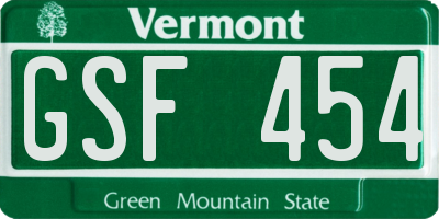 VT license plate GSF454