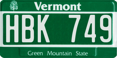 VT license plate HBK749