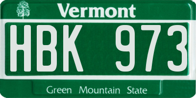 VT license plate HBK973