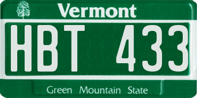 VT license plate HBT433