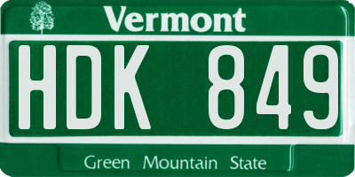 VT license plate HDK849