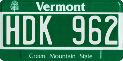 VT license plate HDK962