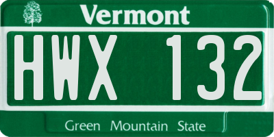 VT license plate HWX132