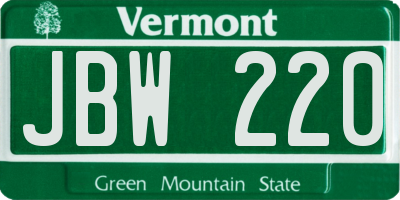 VT license plate JBW220