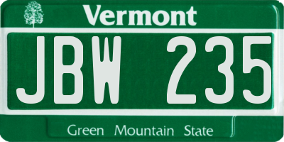 VT license plate JBW235