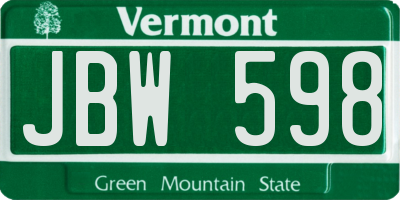 VT license plate JBW598