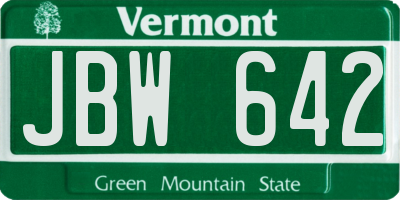 VT license plate JBW642