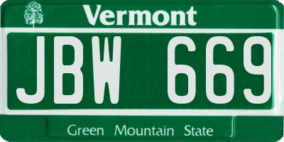 VT license plate JBW669