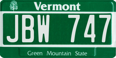 VT license plate JBW747