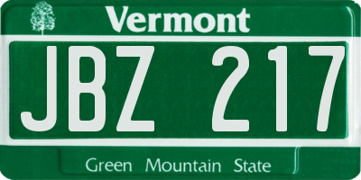 VT license plate JBZ217