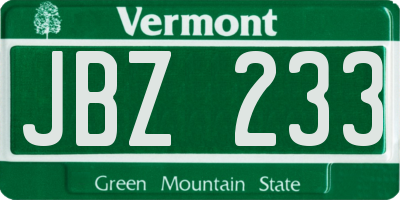 VT license plate JBZ233