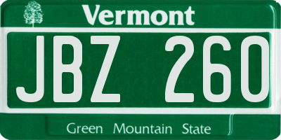 VT license plate JBZ260