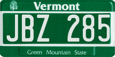 VT license plate JBZ285
