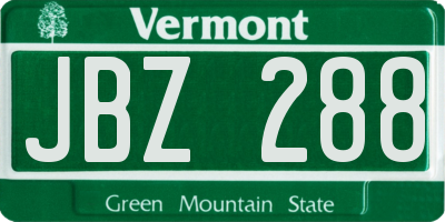 VT license plate JBZ288