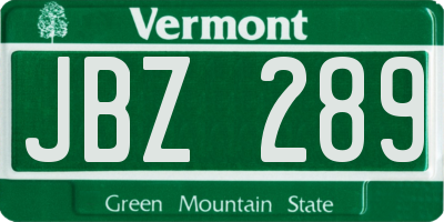 VT license plate JBZ289