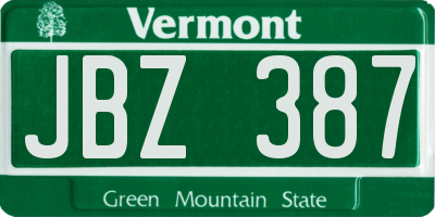 VT license plate JBZ387