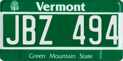 VT license plate JBZ494