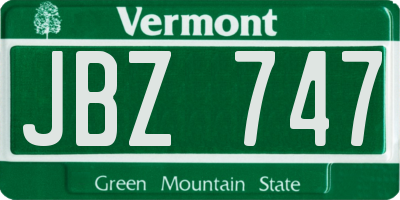 VT license plate JBZ747
