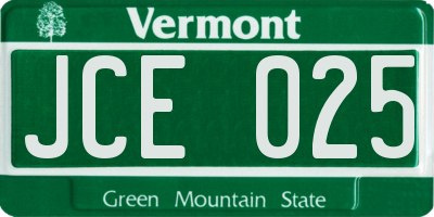 VT license plate JCE025