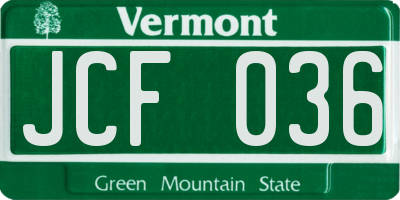 VT license plate JCF036