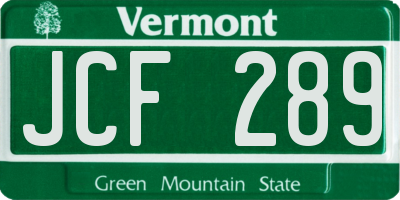 VT license plate JCF289