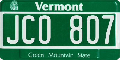 VT license plate JCO807