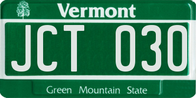 VT license plate JCT030
