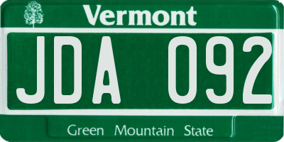 VT license plate JDA092