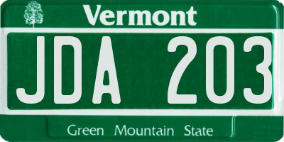 VT license plate JDA203