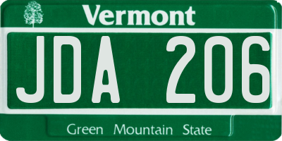 VT license plate JDA206