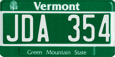 VT license plate JDA354