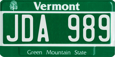VT license plate JDA989