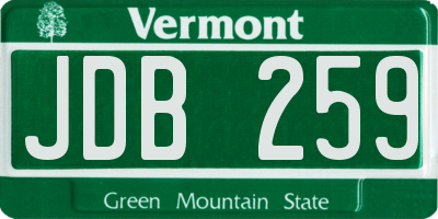 VT license plate JDB259