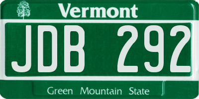 VT license plate JDB292