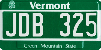 VT license plate JDB325